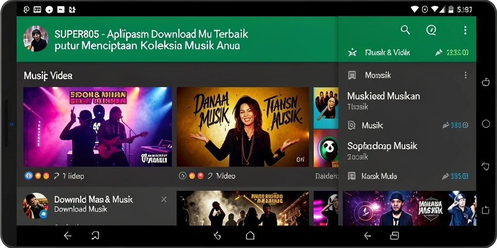 Antarmuka aplikasi Download Musik SUPER805 yang sederhana dan intuitif.