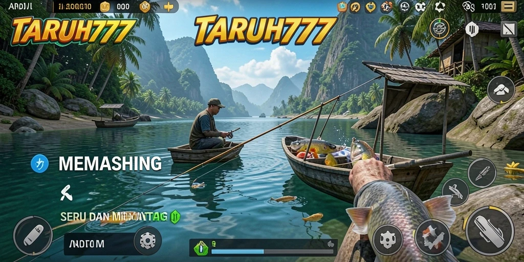 Tampilan antarmuka game memancing yang menarik dan interaktif.
