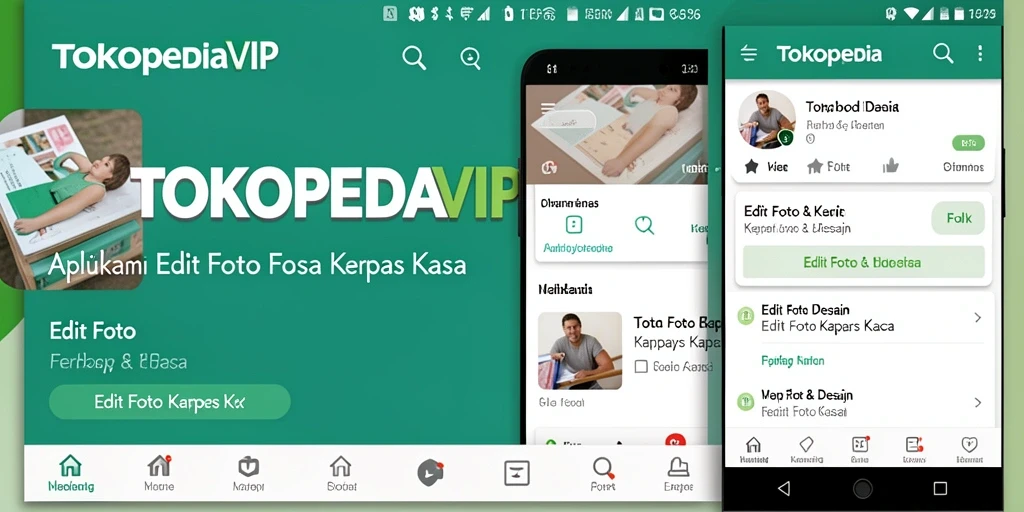 Tampilan antarmuka TOKOPEDIAVIP dengan fitur Edit Foto Kertas Kaca yang menarik.